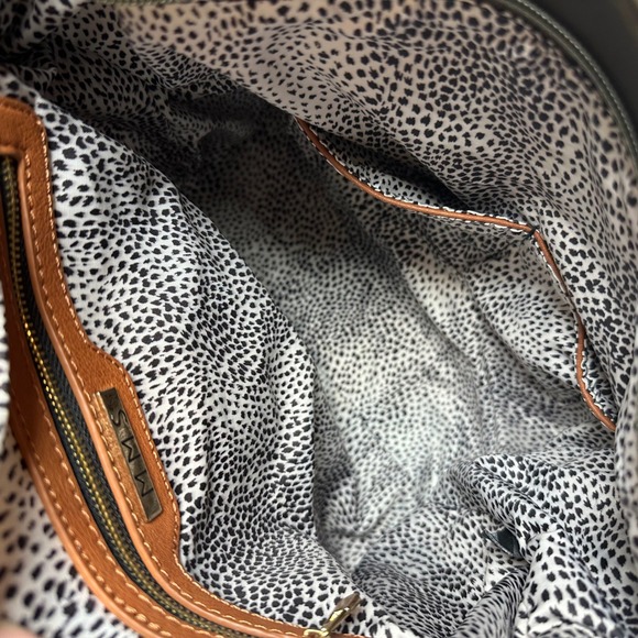 MMS Olive Green Cognac Brown Vegan Leather Convertible Backpack Satchel Bag - Picture 9 of 12